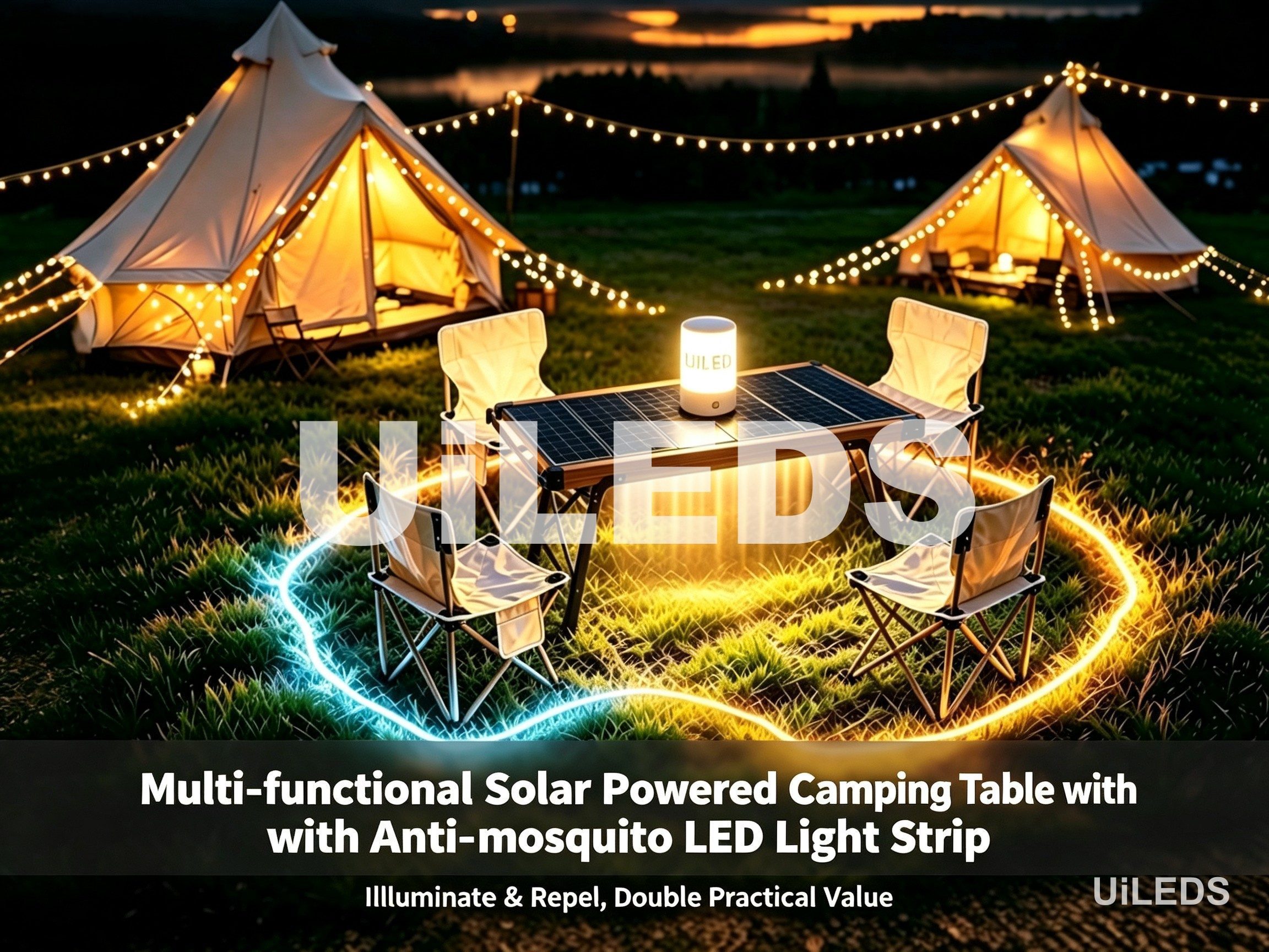 Solar Camping Table with LED Lights